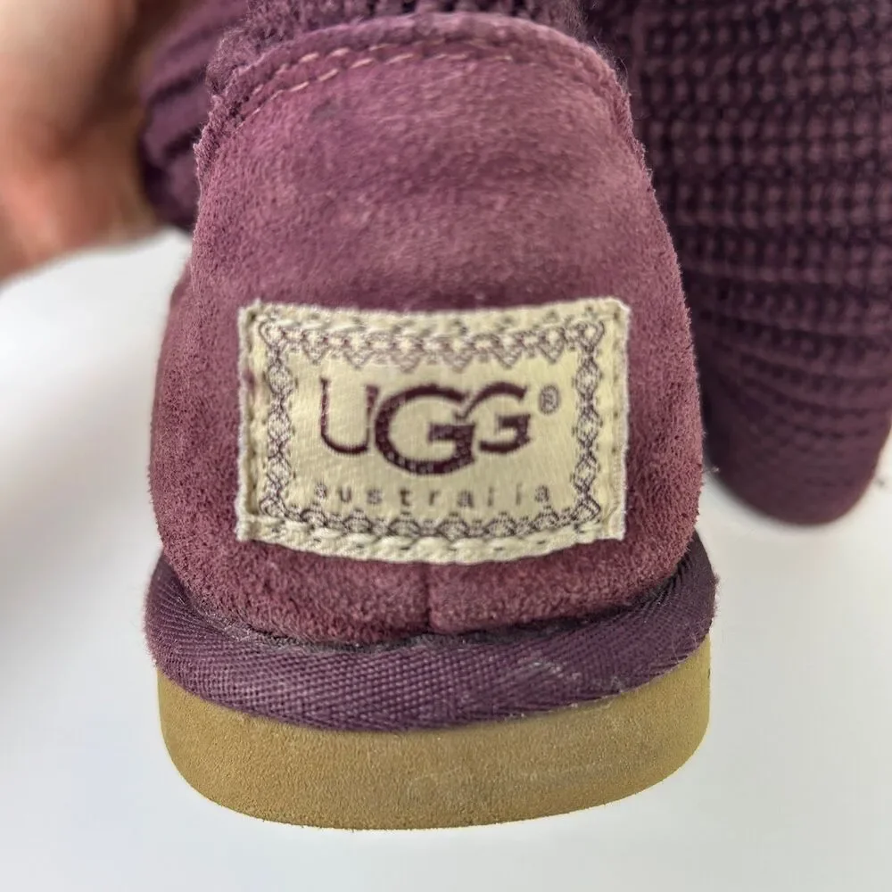 Ugg Classic Cardy Knit Boots Burgundy Convertible Tall or Mid Calf Button Shoe 7